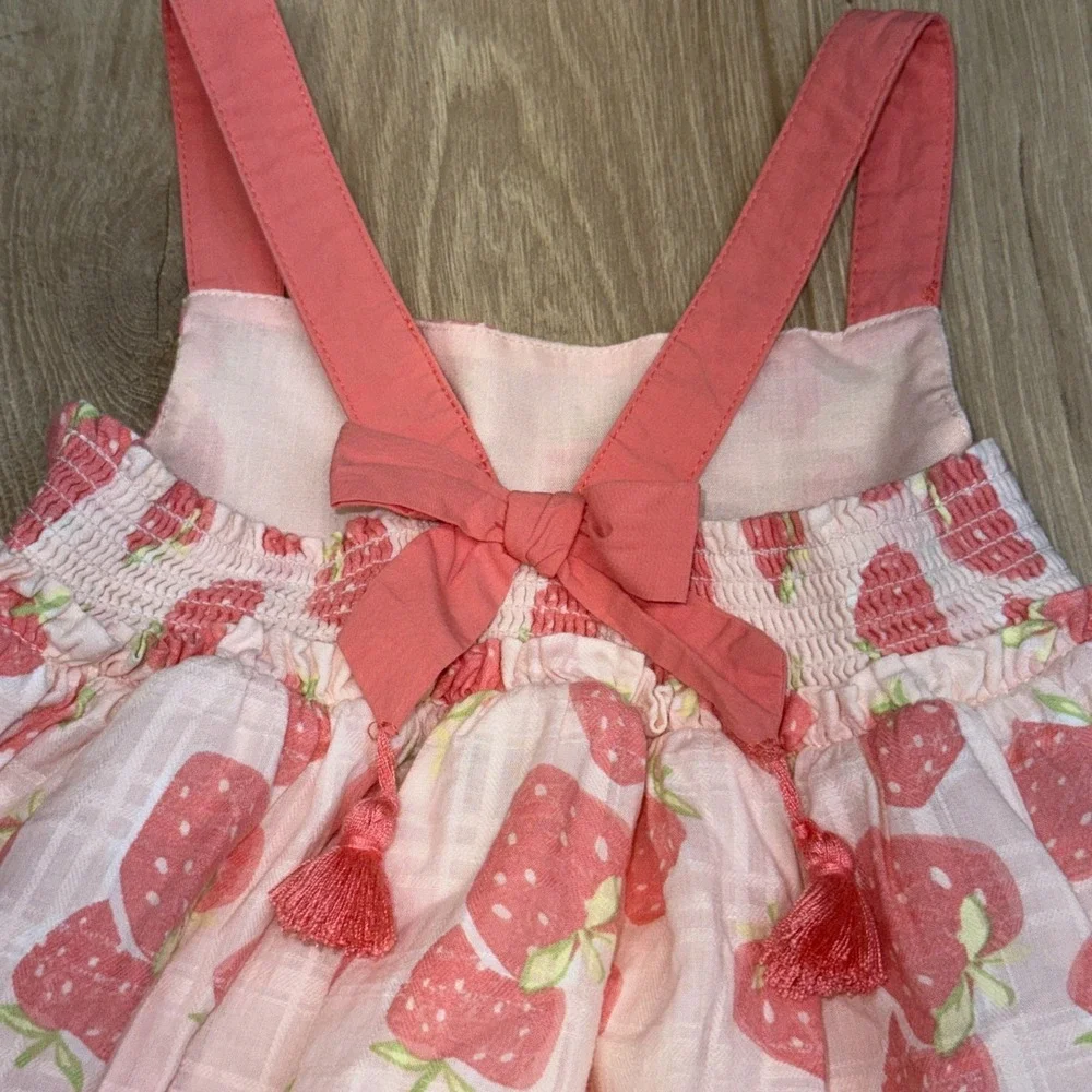 Cynthia Rowley Girls Sun Dress Peach Strawberries Cotton‎ Cottagecore 3T